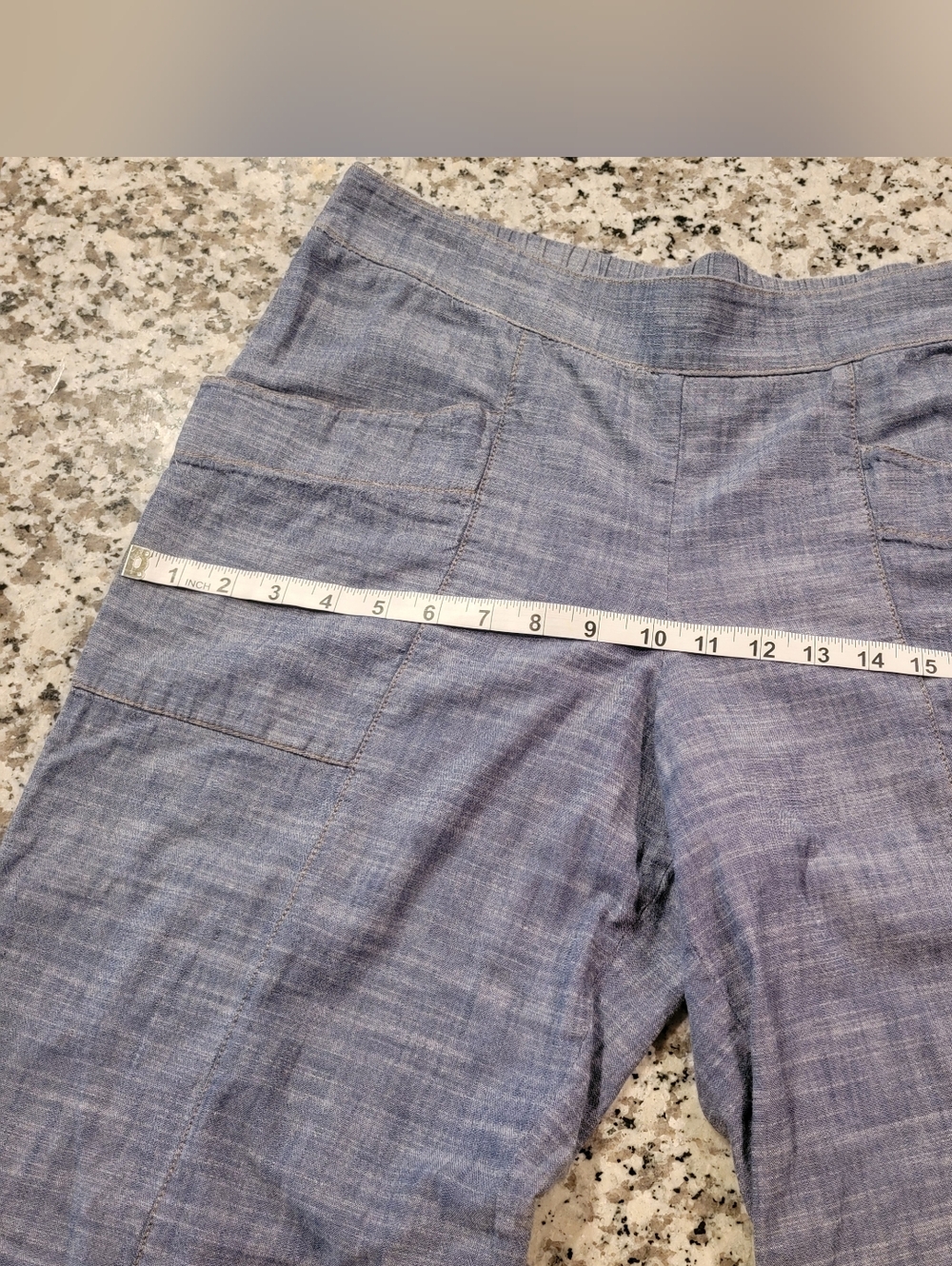 BOHO Chambray Wide Leg Baggy Cropped Pants M - Picture 6 of 6